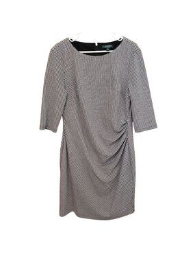 Lauren Ralph Lauren Womens Black & White Houndstooth Dress Size 16 With Side Ruc